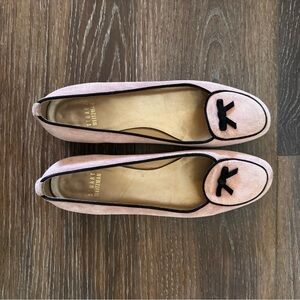 Stuart Weitzman Blush Suede Flats with Black Bow